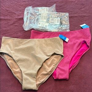 Lands' End sz 16 Magenta & Bronze Sand swim Bottoms high waisted NWT 2 PAIR
